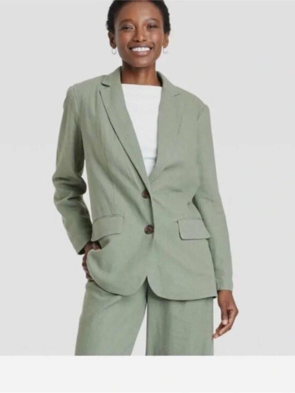 A New Day Linen Blend Blazer Midweight Two Button Jacket M NWT